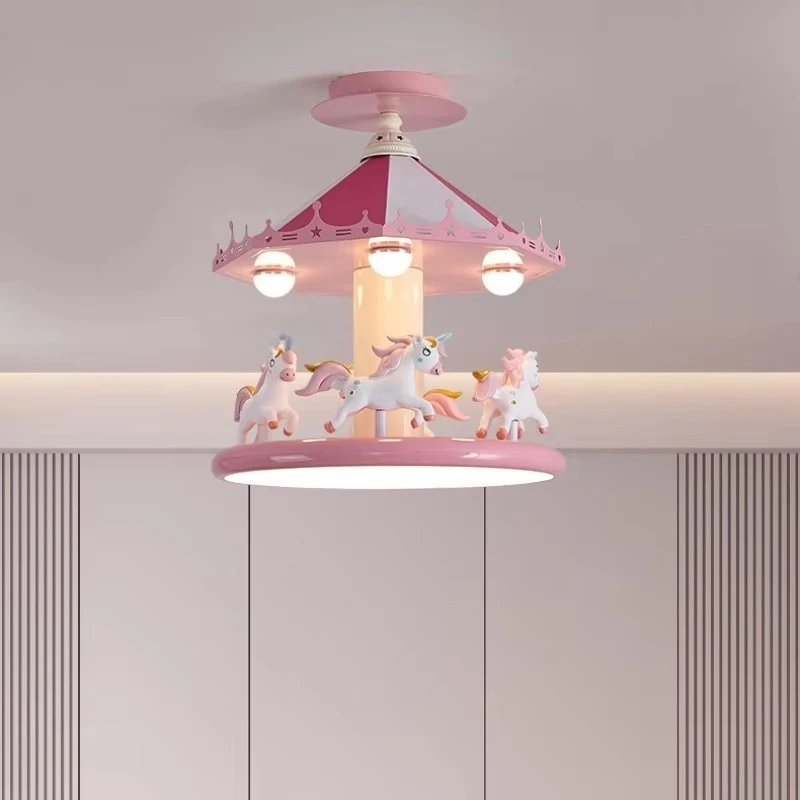 Cartoon Carousel Eye Protection Children's Room Warm And Romantic Bedroom Pendant Lamp Girl Princess Room Light Fixture