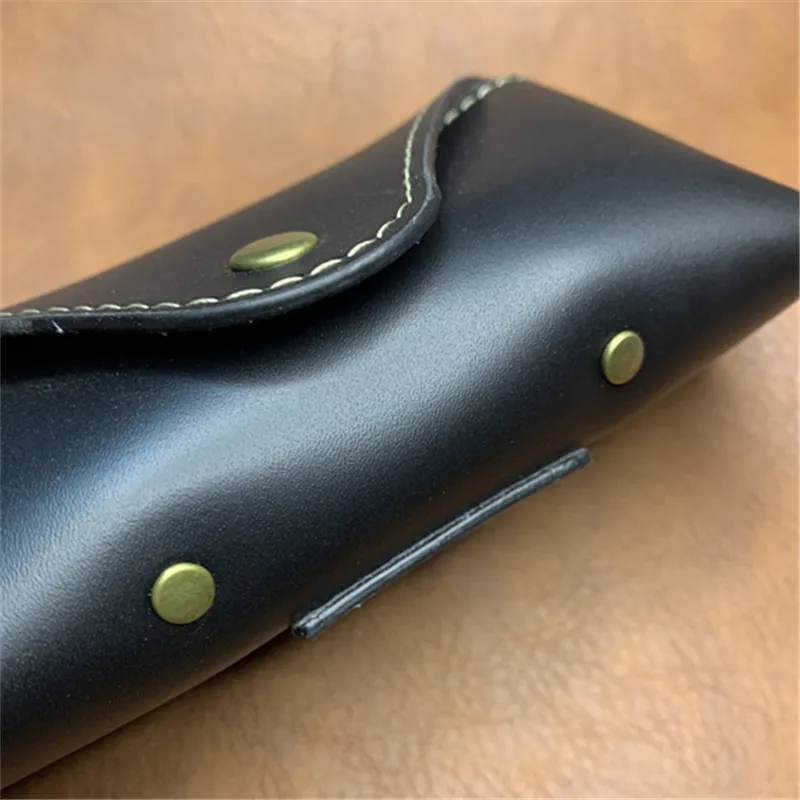 

Handmade Leather Eyeglass Wallet for Men with Belt Portable Glasses Case Zipper Closure Top Layer Cowhide Interior Velvet