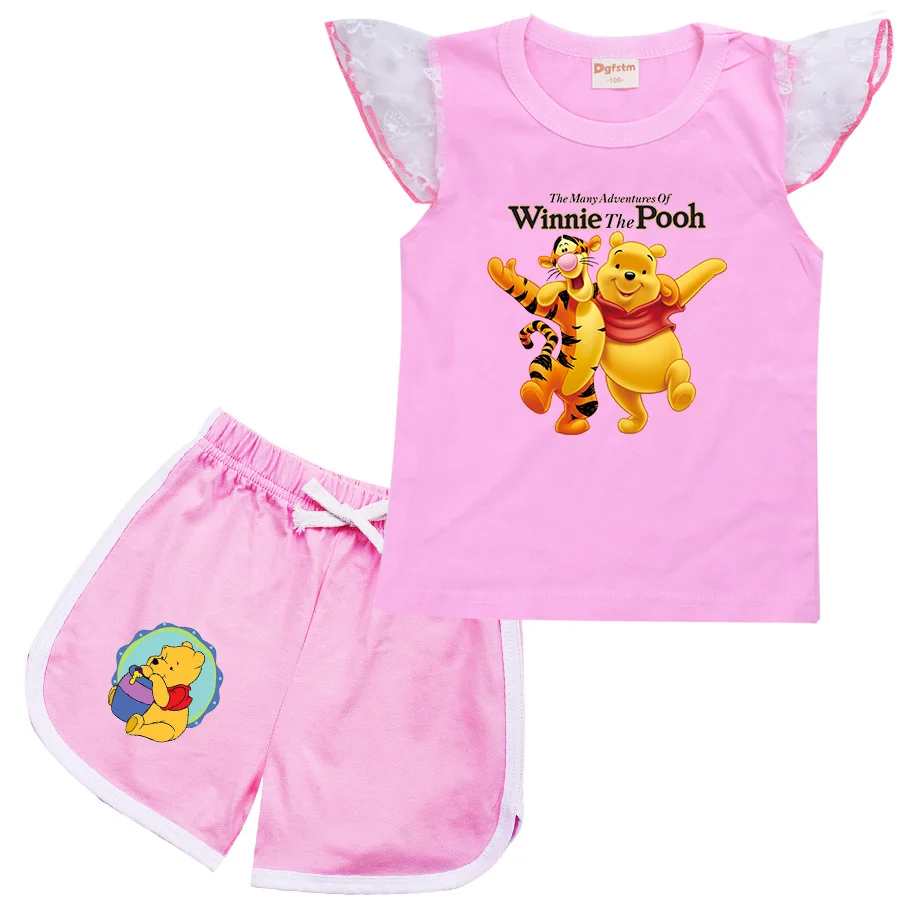 Winnie the Pooh Cartoon Clothing Baby Boys Summer Clothes T-shirt+shorts Baby Girls Casual Clothing Sets