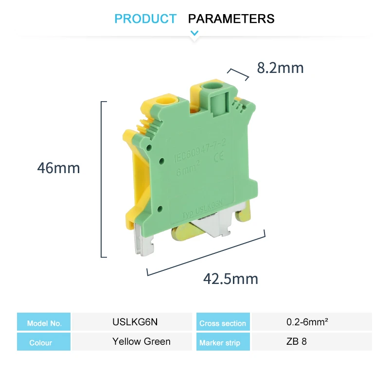 USLKG 6N Ground Modular Screw Din Rail Terminal Block 6mm² Protective Earth Wire Electrical Connector USLKG6N