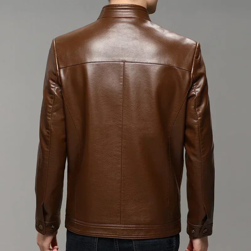 Autumn and Winter New Men's Leather Jacket Top Slim Soft Leather Stand Collar Jacket Men's Clothing