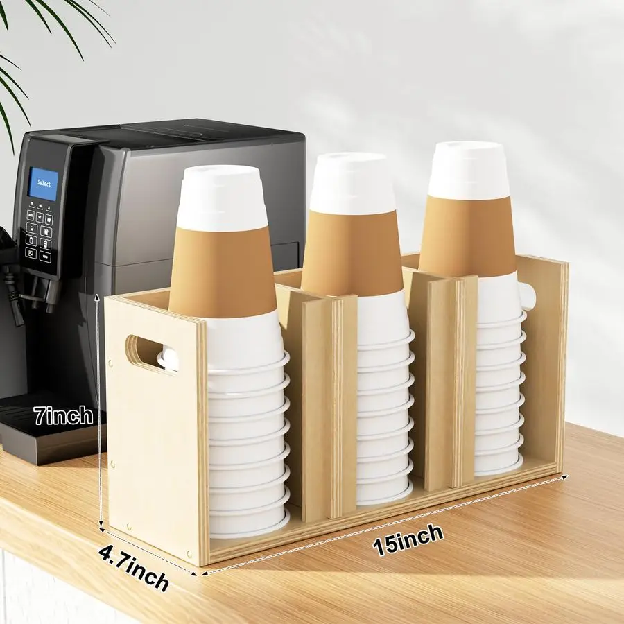 Органайзер с крышкой для чашек, 3 отделения с регулируемыми перегородками для настенного крепления на столешнице, одноразовое хранилище для чашек и крышек, кухня Restaura