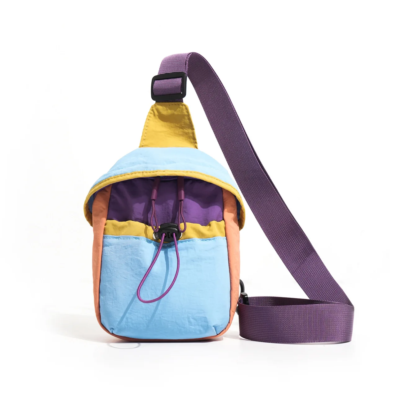 Women's Small Nylon Chest Bag Colorblock Crossbody Phone Purse Drawstring Closure Casual Sling Shoulder Pack for Daily Travel