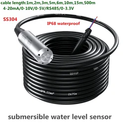 Liquid Level Sensor Transmitter 3m 5m 10m Water Level Transducer 4-20mA 0-10V RS485 Hydrostatic Water Level Sensor for Tank Well