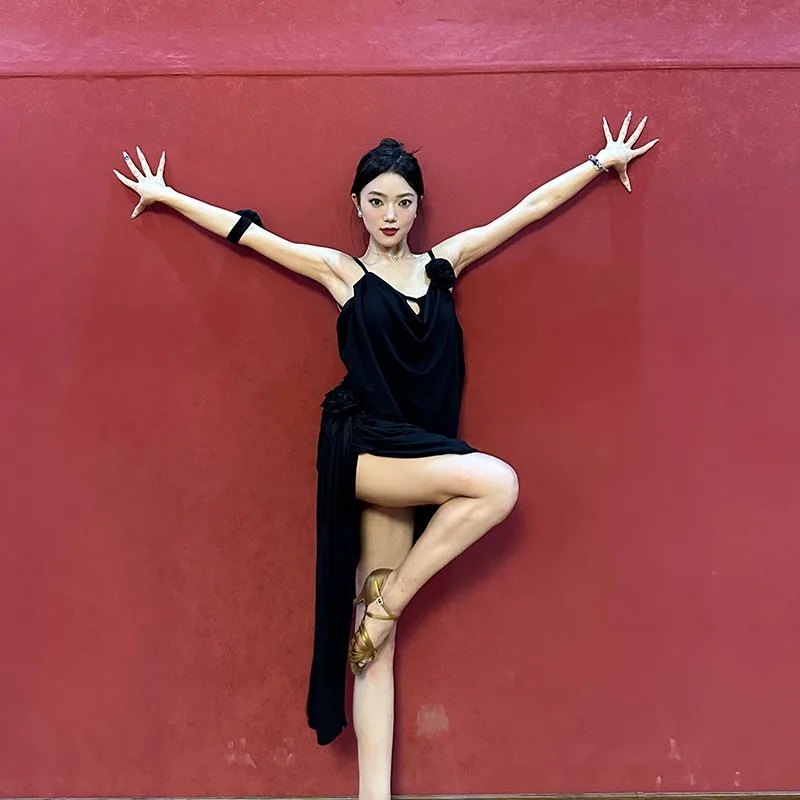 Customized Balloom Latin Dance Dress Performance Costumes Top and Half Skirt 2pcs Set Girls Training Suit Samba Practice Clothes