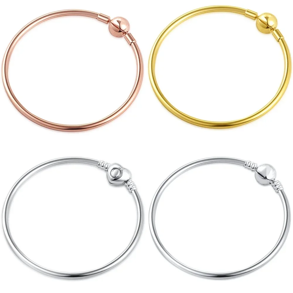 

2025 New 925 Silver Rose Gold Gold Color Round Heart Clip Bangle Bangles Women Jewelry for Diy Bead Charm Gift