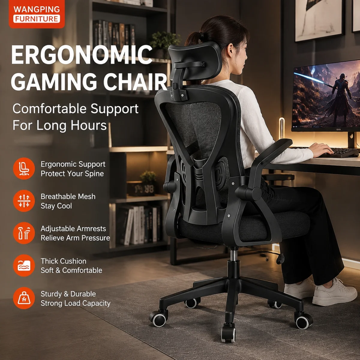 Computer chair, comfortable sitting, office chair, home student study chair, adjustable ergonomic desk and chair