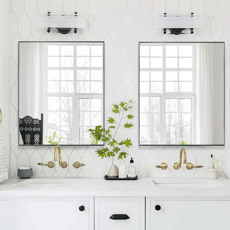 مرآة حمام سوداء مقاس 30 × 36 بوصة للجدار، مرآة زينة مستطيلة بإطار من الألومنيوم، حديثة كبيرة لغرفة النوم والمعيشة