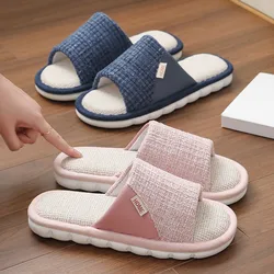 Nuevas zapatillas de lino para el hogar, zapatillas de verano con punta abierta para interiores para hombres y mujeres, chanclas para parejas, chanclas antideslizantes transpirables para dormitorio