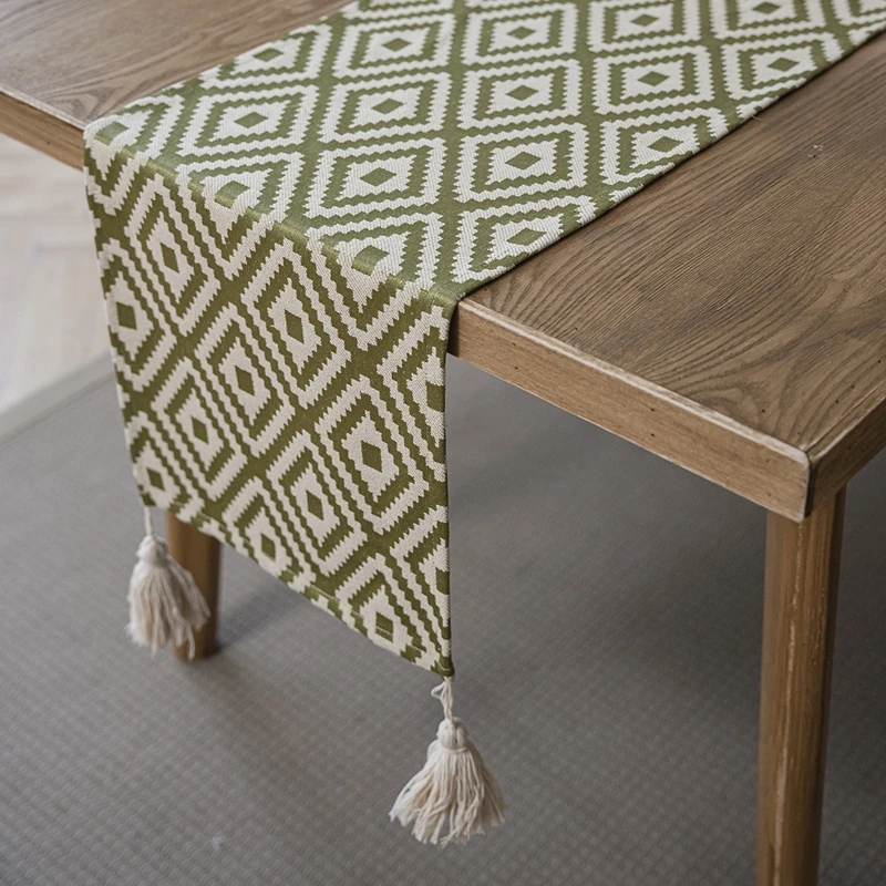 Nordic Simple Geometric Table Flag Fringe Living Room Dining Flag Long Strip Polyester Cotton Jacquard Decorative Tablecloth