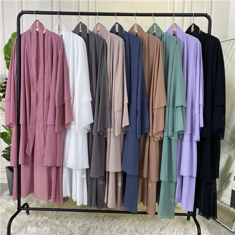 Imagem -04 - Ramadan Chiffon Aberto Abaya Dubai Hijab Vestido Turquia Kaftan Branco Abayas Quimono Muçulmano para Mulheres Modesto Robe Caftan Islam Roupas