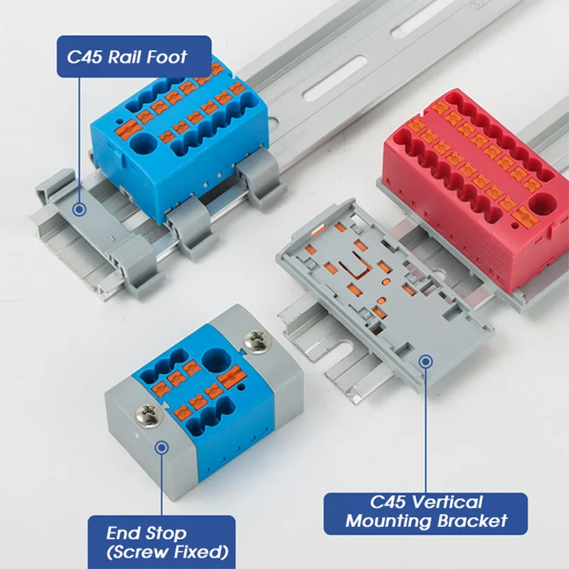 DIN Rail Mount One-in Multiple-out Terminal Block Fast Install Quick Wire Splitter Connector PA66 Electrical Junction