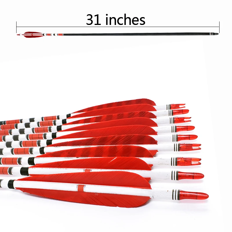 Hunting archery 31 inch carbon arrow red turkey feather composite bow bow and arrow outdoor sports