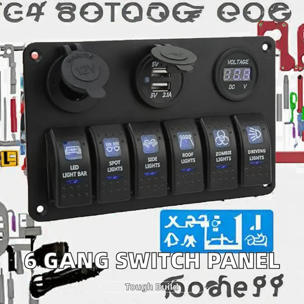 Pre-Wired Design Dual USB Port 4/5/6 Gang Rocker Switch Panel Led Light Car Marine Boat 12v-24v For Fog Lights Headlights