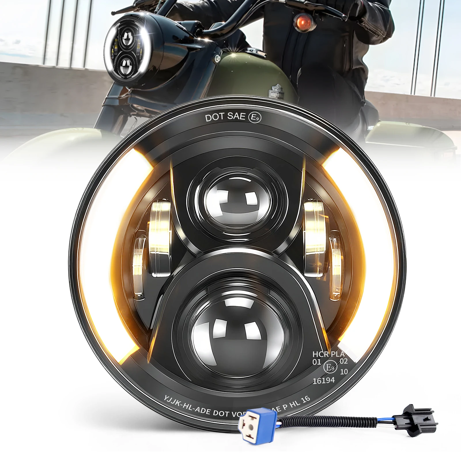 UNISHINE Faro per moto a LED 7 pollici rotondo 4 modalità Fascio Hi/Lo 6000k 3500k DRL Luce di guida a LED per moto SUV Offroad