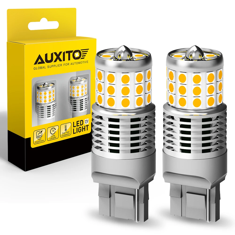 AUXITO 2Pcs T20 7440 W21W WY21W LED ไฟแสดงสถานะรถ 1500K สีเหลือง 2835SMD ไฟเลี้ยวอัตโนมัติหลอดไฟ 24W Super Bright 12V