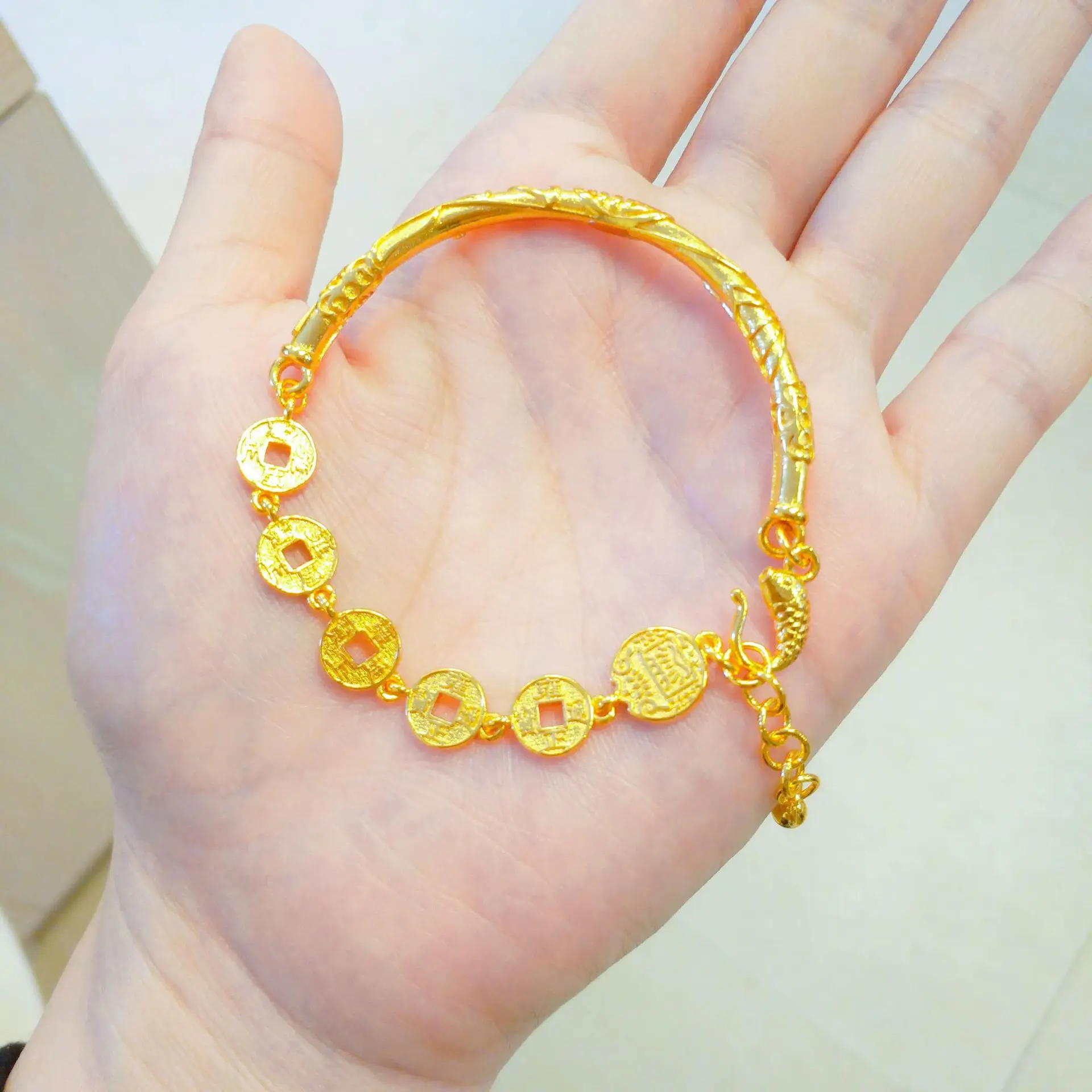 

Women's 24K Gold Five-coin Imperial Half-Bracelet, AU999 | Distressed coin-texture, rustic elegance for traditional fashion.
