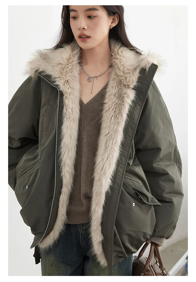 CHIC VEN New Women Down Coat Solid Hooded Loose Casual Faux Fur Collar 90 White Duck Down Ladies Down Jacket Autumn Winter 2026
