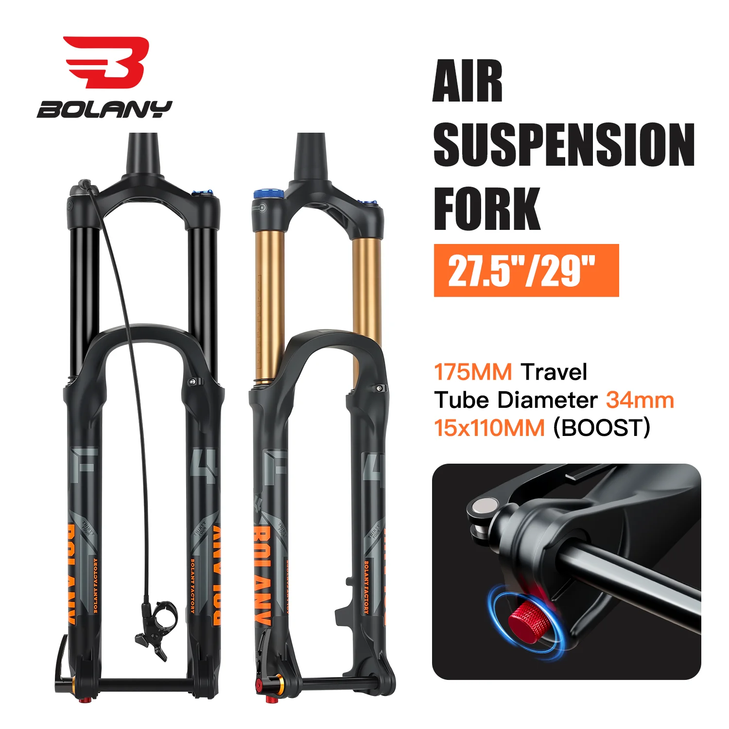 Bolany 175mm Travel 27.5/29inch MTB Bike Fork Thru Axle 15*110mm BOOST Fork  Rebound Adjustment Bicyle Fork Down Hill For DH AM