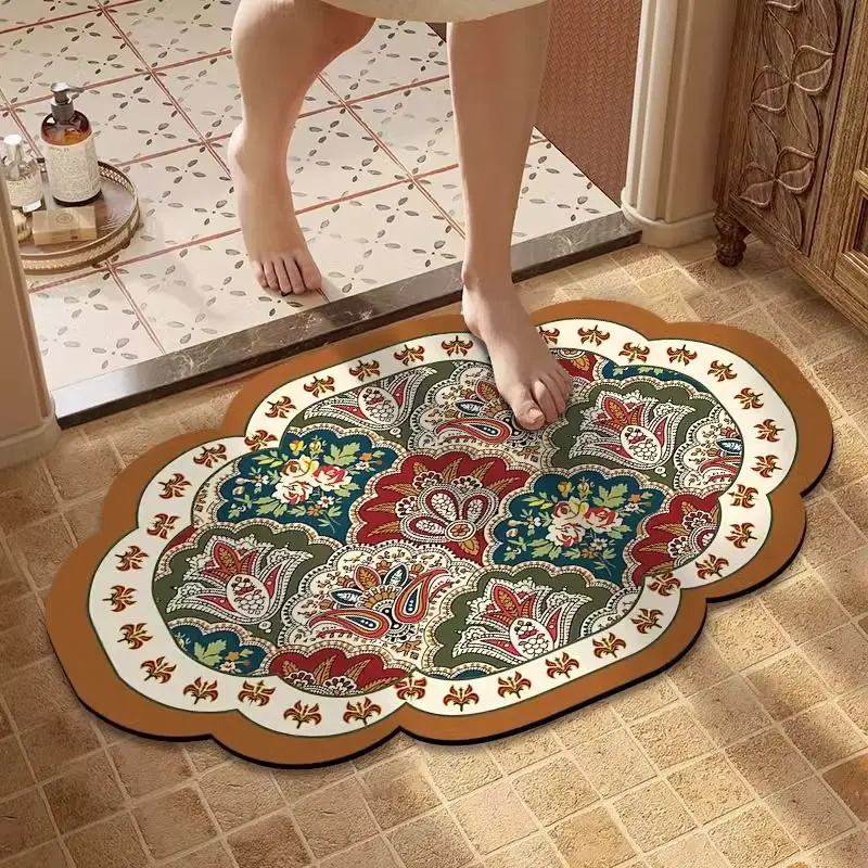American retro bathroom diatom mud floor mat, bathroom door water-absorbing quick-drying foot mat, bathroom non-slip mat carpet