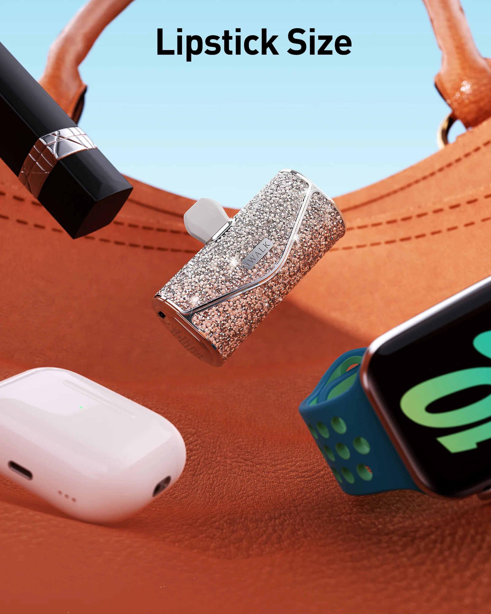 Banco de potência de luxo iWALK |   5000mAh |   Carga Rápida 22,5W |   Tamanho do batom |   Diamante - Design Brilho |   USB - C Construído - em