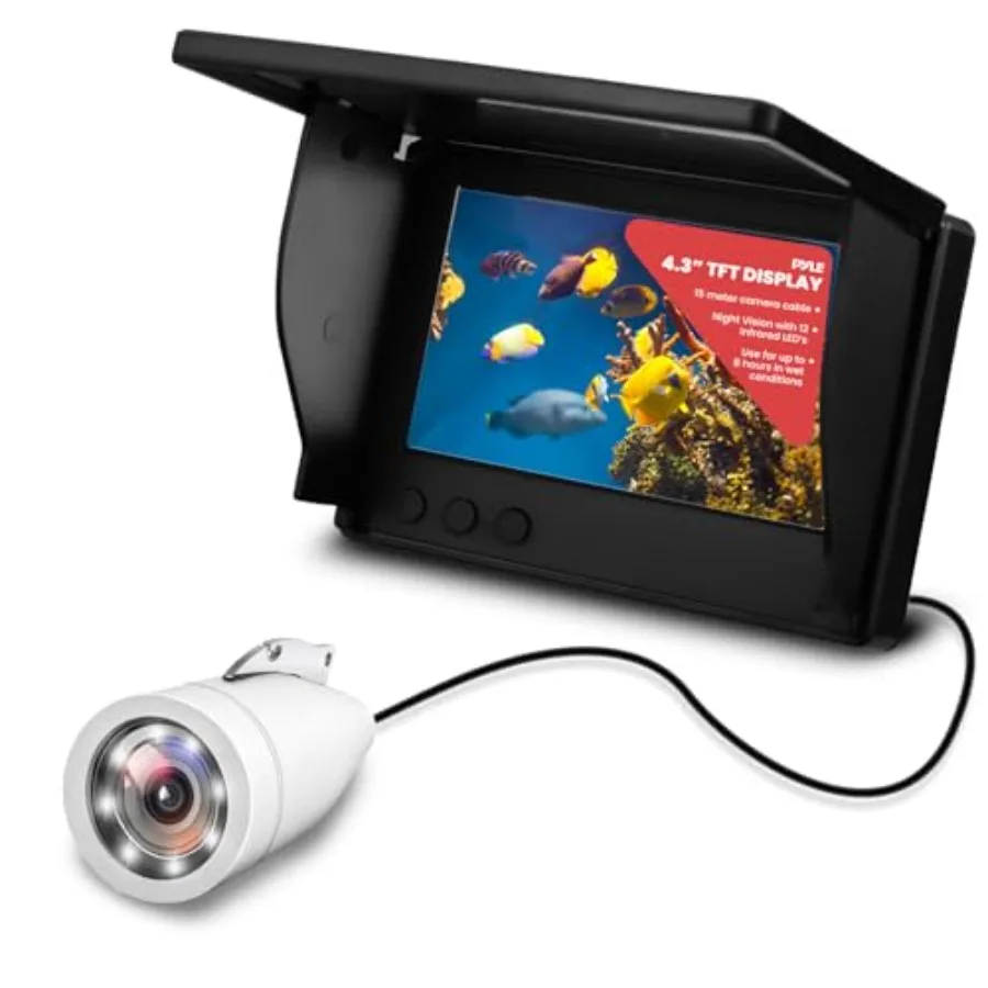 

Digital Marine Camera Monitor System IP68 Waterproof Fish Finder with 12 Infrared LEDs 4.3 TFT LCD Removable Sun-Visor Up to 8
