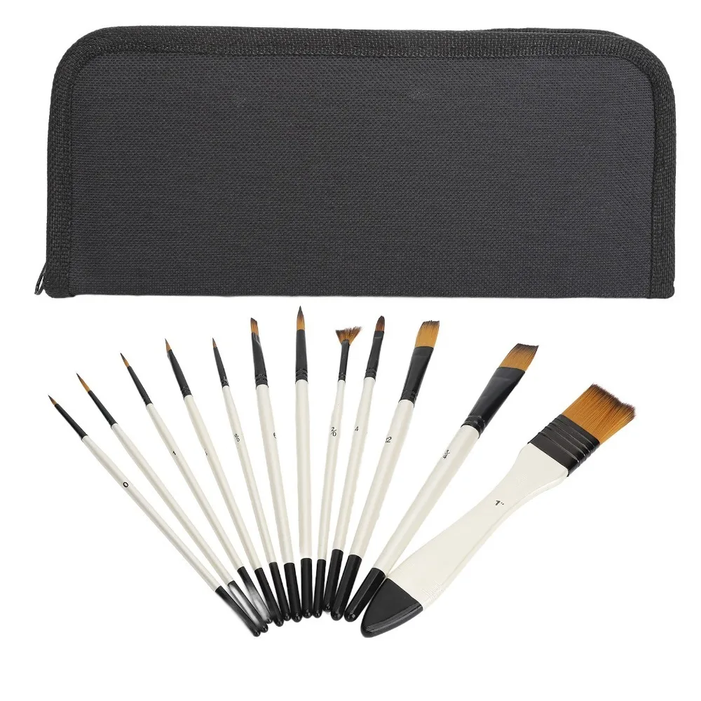 

12PCS Nylon Paint Brush Set Assorted White Handle Oil Paint Brush Set Portable Pigment Painting Tools Watercolor Base Coating