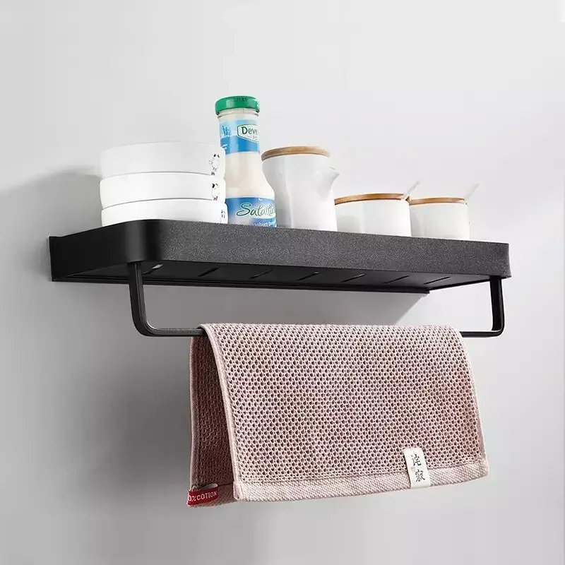 Hotel Household Aluminum Bathroom Soap Shelves Towel Shampoo Holder Storage Rack Wall Shelf Oraganizer Kitchen Spice Rack Black