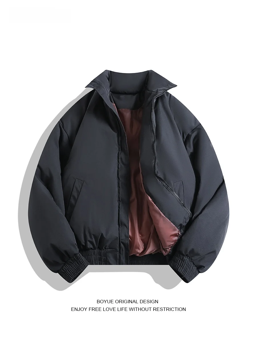 

Boyue Pure Color коврик Commuter Cotton Jaet ort Wide Basic Warm Men's Faion Retro Sle Thiened Long Sve Zipper