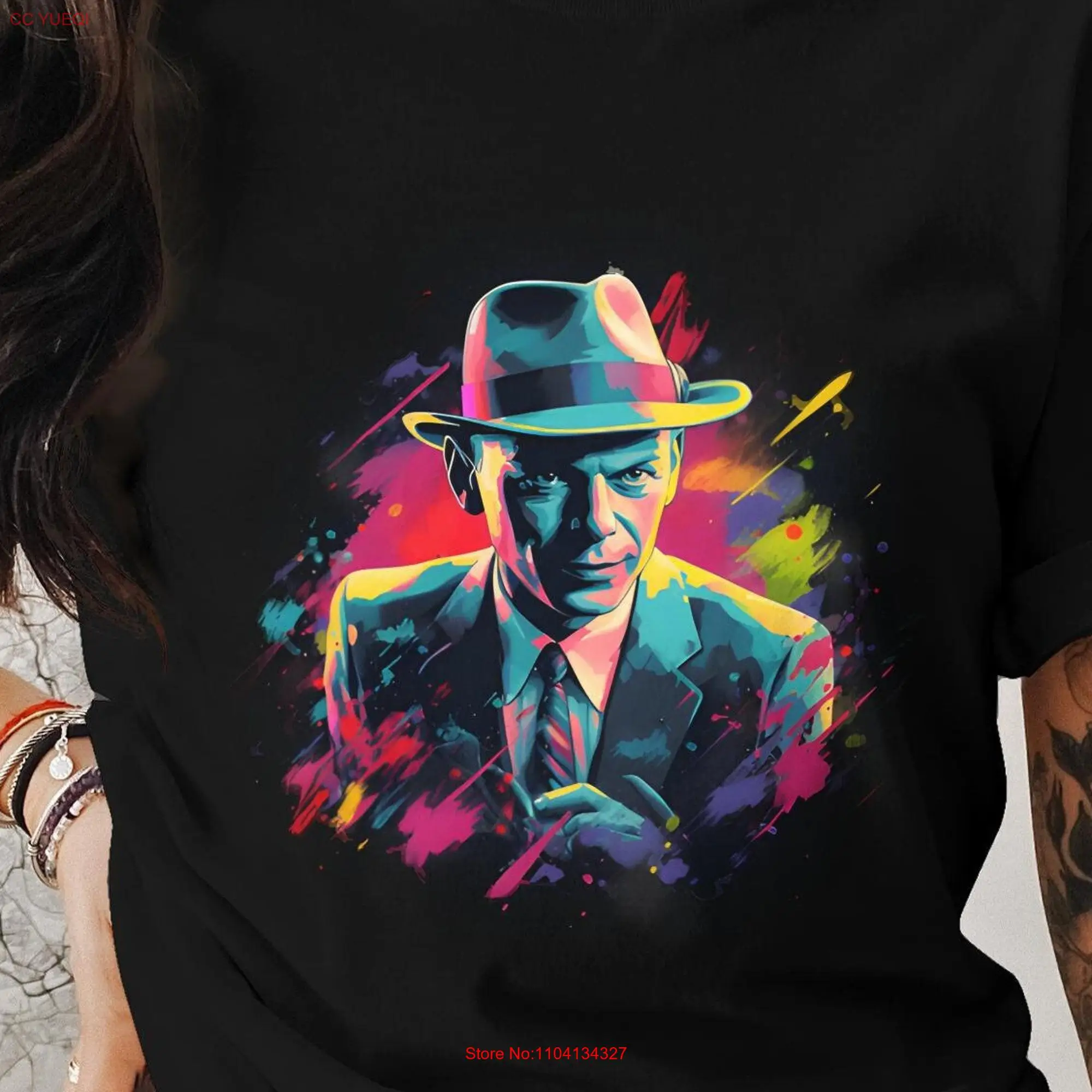 Midjourney Frank Sinatra T Shirt old school graphic design retro tee AI clothing Ol' blue eyes long or short sleeves