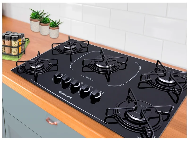 FOGÃO COOKTOP AGILE ATLAS 5BOCAS UP GLASS PRETO