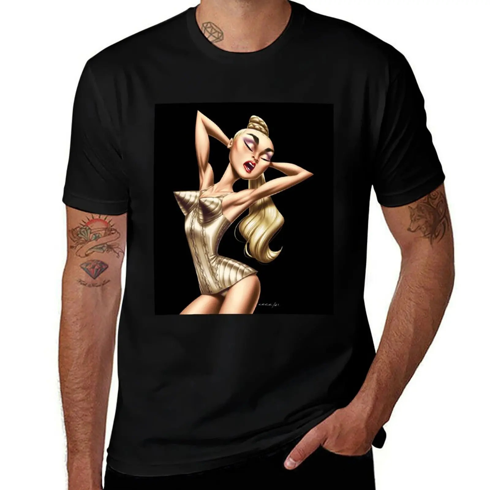 

Golden diva on black T-Shirt man t shirt cotton high quality anime tshirt T-Shirt