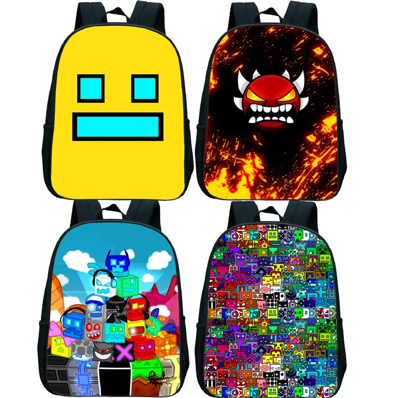 Angry Geometry Dash Backpack For Baby Boys Girls Cartoon Children Kindergarten Schoolbag Kids Gift