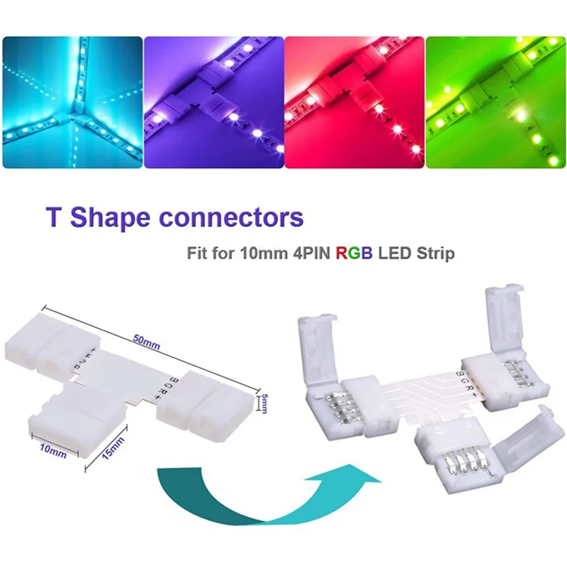 Kit connettore striscia LED AS94-2X per striscia LED RGB 5050 10 mm 4 pin Splitter a 2 vie, accessori fai da te per connessione striscia LED RGB