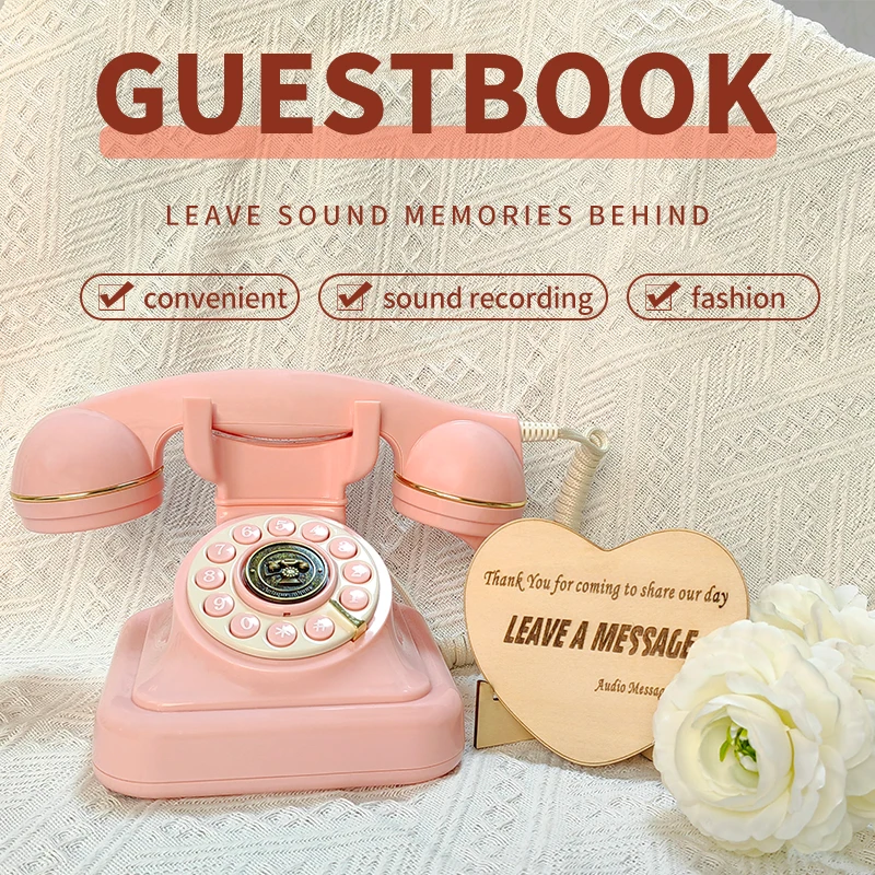 Vintage Elegant Audio Message Book Wedding Phone, Nostalgic Recording Message Book, Novel Wedding Phone Signature Audio Message