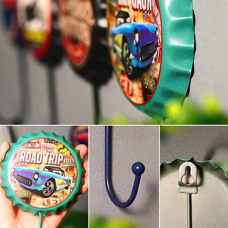 Hanger Hook Retro Metal Beer Bottle Cap Sign Wall Hook Bar Pub Clue Decoration Bottle Cap Wall Decor