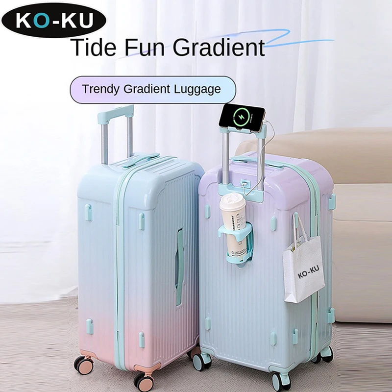 KO-KU 2024 Hot Selling Koffer Gradiënt Colour Trolley Case Explosieveilige Zip Wachtwoord Box Multifunctionele Bagage 20/24/26