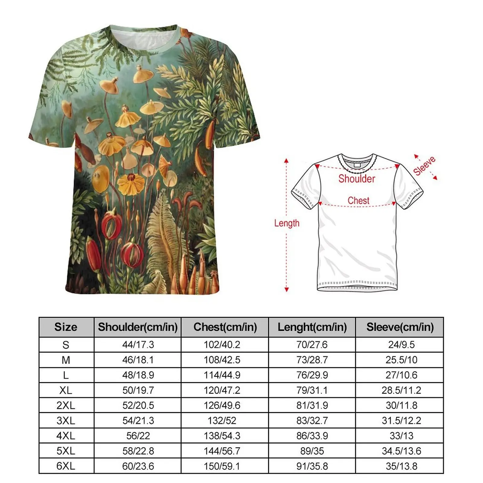 Vintage Moss Plants T Shirt Forest Print Classic T Shirts O Neck Popular Tee Shirt Beach Mens Graphic Top Tees Plus Size