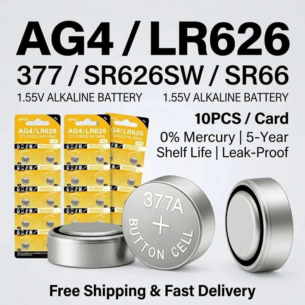 

AG4 LR626 377 SR626 1.55V Alkaline Watch Battery Button Cell For Car Key Calculator Toys