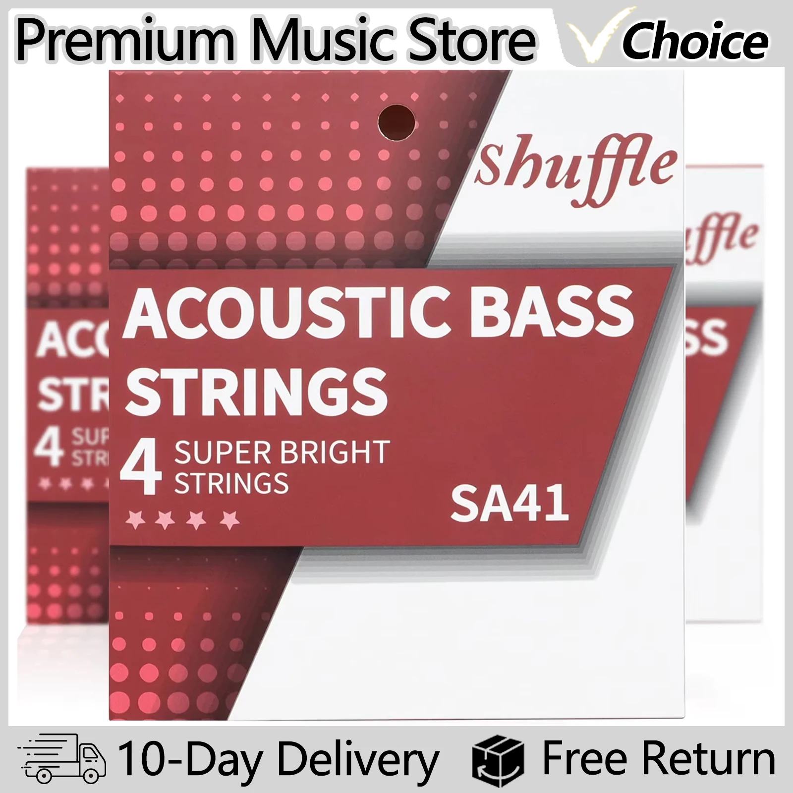 SHUFFLE Acoustic Bass Strings 4 Strings Bass Guitar Strings Hexagonal High Carbon Steel Core Red Copper Wound Silver Ball-End