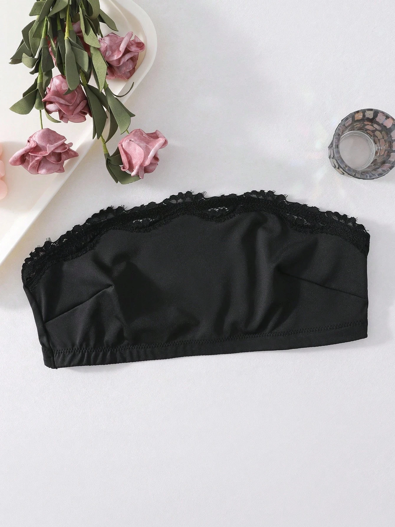 طقم حمالة صدر لاسلكية مكون من 4 قطع - حواف دانتيل بدون حمالات، بدون حشوة، 4 ألوان (بيج/عاري/وردي/أسود) - طبقات يومية
