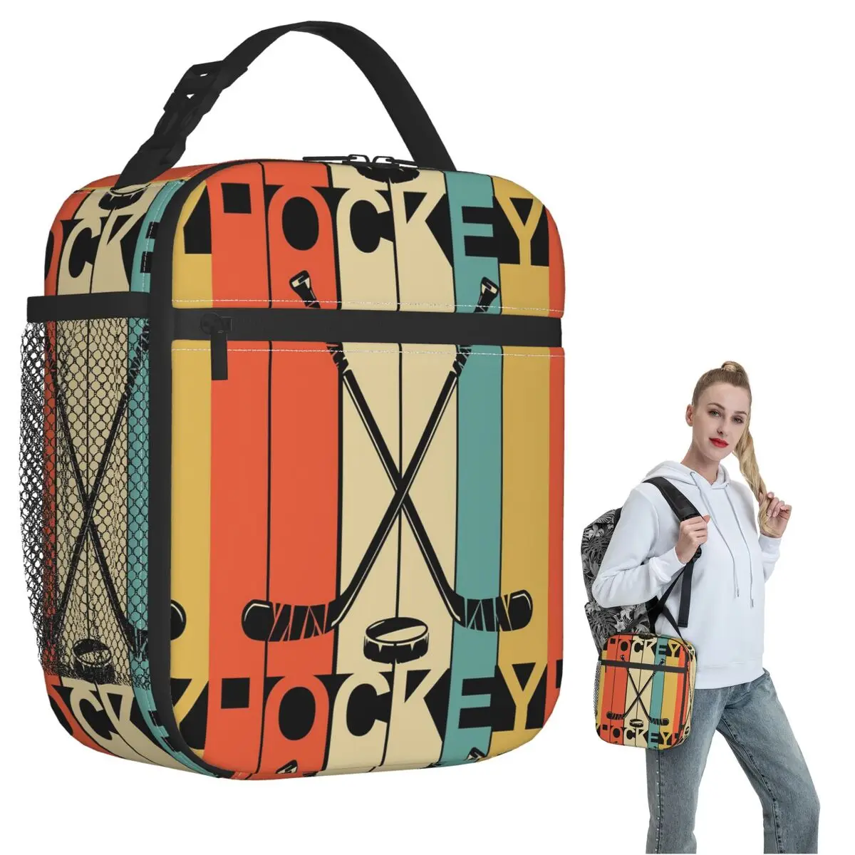 

Хоккейная винтажная изолированная сумка для обеда для женщин и детей, портативные коробки для еды, термосумка для обеда