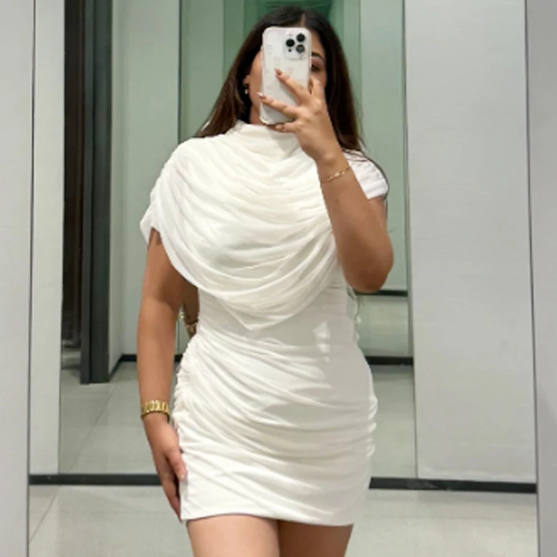 HXAO Mini witte ruches jurk damesjurken zomer 2026 elegante feestjurken chique korset gelaagde mouwloze patchwork vestidos