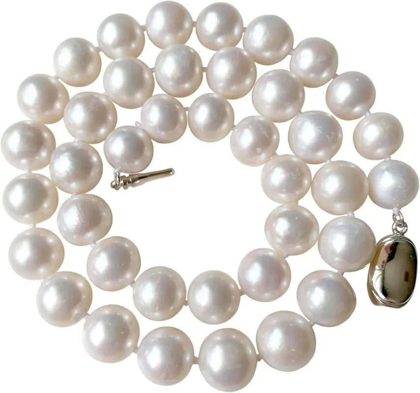Charming 10-11mm Nearly Round Pearl Necklace for Women Beige Cream White Pearls Jewelry  925 Sterling Silver