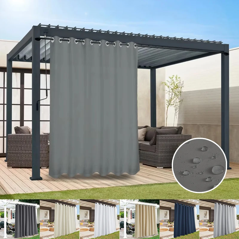 Waterproof Outdoor Curtains UV Fade Resistant Polyester Privacy Screens for Garden Patio Pergola Custom Length Wind Protection