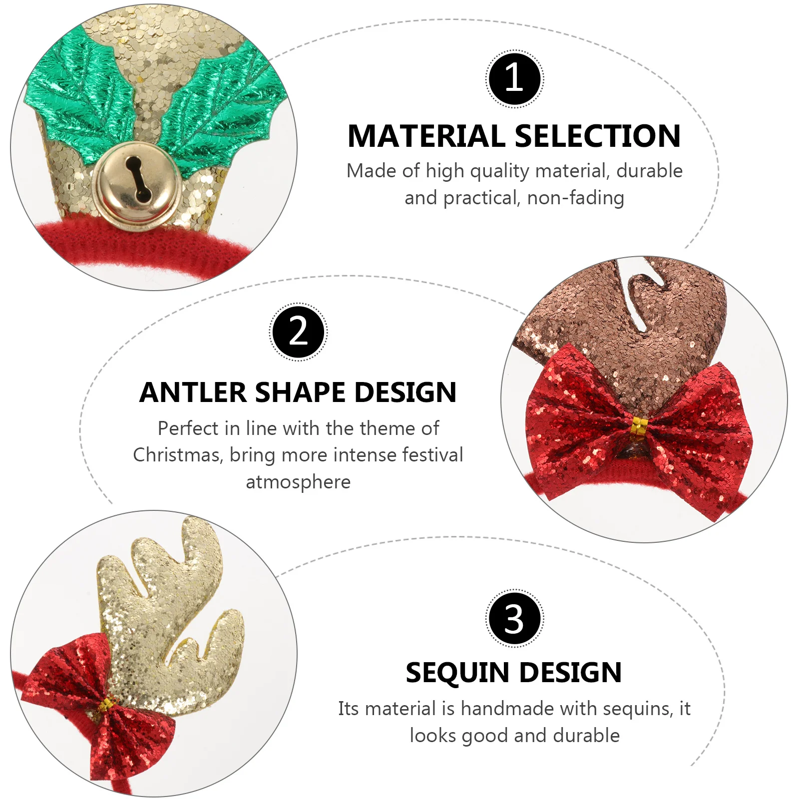 

2 Pcs Headbands for Women Antler Trumpet Xmas Deer Sequins Hair Hoop Antlers Headdress