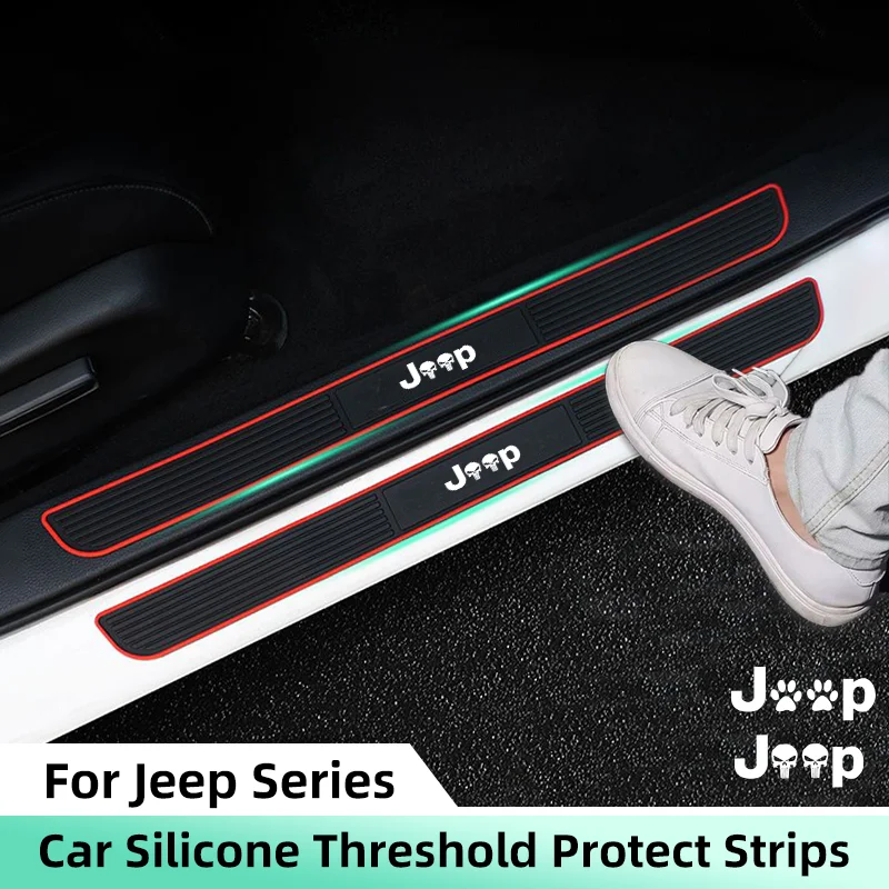 

4pcs Rubber Car Door Sill Scuff Covers For Jeep Renegade Compass Wrangler JK JL Grand Cherokee Door Panel Guards Protector Trim