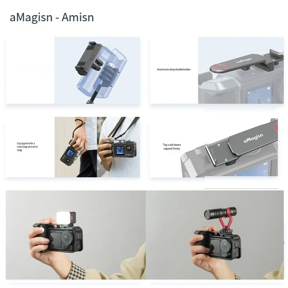 ABSF AMAGISN Street Photography Handle Grip for DJI Action 5 Pro/4/3 Shooting Camera Grip