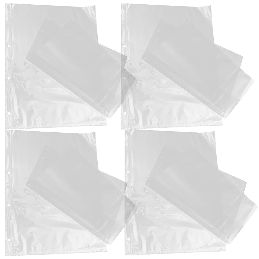 

50Pcs A4 Photo Album Pages Refillable Four Holes Postcard Pockets Convenient Reusable Photo Sleeves for Collection Cards Storage