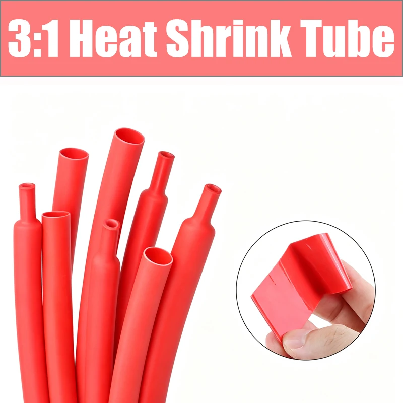Red 3/5M 3:1 Heat Shrink Tube With Glue Red Diameter 1.6~19.1mm Dual Wall Polyolefin Insulated Adhesive Lined Shrink Wrap Sleeve